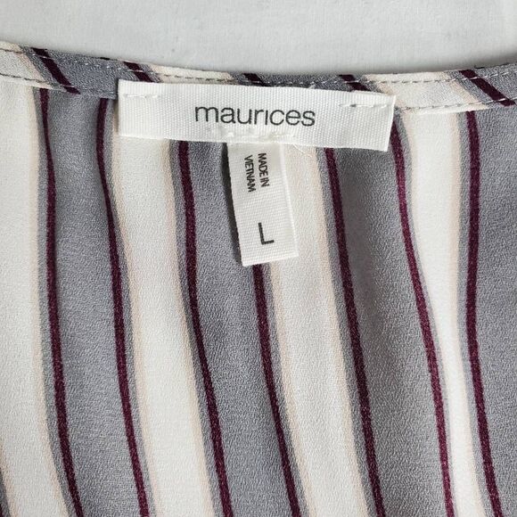 Maurices Women’s Blouse L Gray Burgundy Striped Long Sleeve Zip Front - Picture 4 of 8